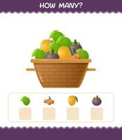 How many cartoon fruits. Counting game. Educational game for pre shool years kids and toddlers vector