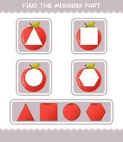 Find the missing parts of cartoon apple. Searching game. Educational game for pre shool years kids and toddlers vector