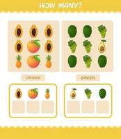 How many cartoon fruits. Counting game. Educational game for pre shool years kids and toddlers vector