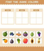 Find the same colors of fruits. Searching and Matching game. Educational game for pre shool years kids and toddlers vector