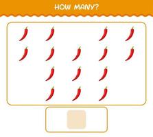 How many cartoon red chilli. Counting game. Educational game for pre shool years kids and toddlers vector