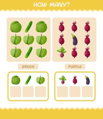 How many cartoon vegetables. Counting game. Educational game for pre shool years kids and toddlers