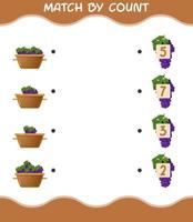 Match by count of cartoon grape. Match and count game. Educational game for pre shool years kids and toddlers vector