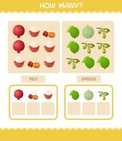 How many cartoon fruits. Counting game. Educational game for pre shool years kids and toddlers vector