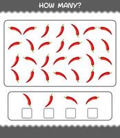 How many cartoon red chilli. Counting game. Educational game for pre shool years kids and toddlers vector