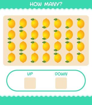 How many cartoon lemon. Counting game. Educational game for pre shool years kids and toddlers vector