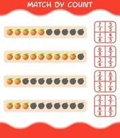 Match by count of cartoon peach. Match and count game. Educational game for pre shool years kids and toddlers vector