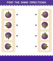 Match the same directions of mangosteen. Matching game. Educational game for pre shool years kids and toddlers vector