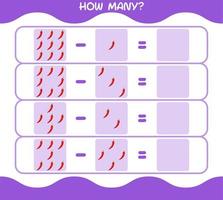 How many cartoon red chilli. Counting game. Educational game for pre shool years kids and toddlers vector