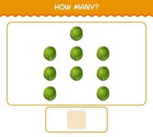 How many cartoon brussels sprout. Counting game. Educational game for pre shool years kids and toddlers vector