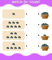 Match by count of cartoon blueberry. Match and count game. Educational game for pre shool years kids and toddlers vector