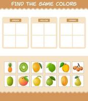 Find the same colors of fruits. Searching and Matching game. Educational game for pre shool years kids and toddlers vector