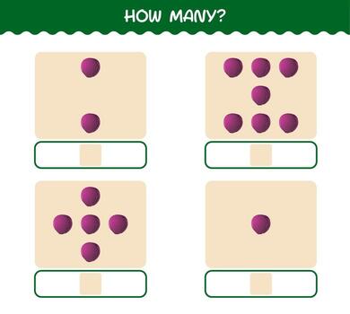 How many cartoon red cabbage. Counting game. Educational game for pre shool years kids and toddlers vector
