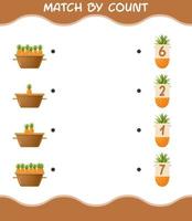 Match by count of cartoon pineapple. Match and count game. Educational game for pre shool years kids and toddlers vector