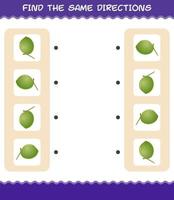 Match the same directions of coconut. Matching game. Educational game for pre shool years kids and toddlers vector