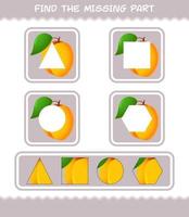 Find the missing parts of cartoon apricot. Searching game. Educational game for pre shool years kids and toddlers vector