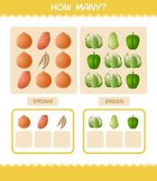 How many cartoon vegetables. Counting game. Educational game for pre shool years kids and toddlers vector