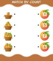 Match by count of cartoon peach. Match and count game. Educational game for pre shool years kids and toddlers vector