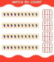 Match by count of cartoon grape. Match and count game. Educational game for pre shool years kids and toddlers vector