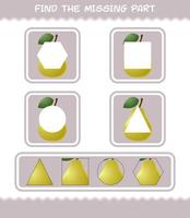 Find the missing parts of cartoon pear. Searching game. Educational game for pre shool years kids and toddlers vector