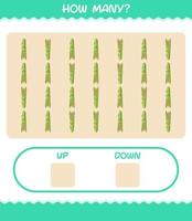 How many cartoon asparagus. Counting game. Educational game for pre shool years kids and toddlers vector