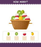 How many cartoon fruits. Counting game. Educational game for pre shool years kids and toddlers vector