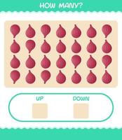 How many cartoon red onion. Counting game. Educational game for pre shool years kids and toddlers vector