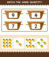 Match the same quantity of apricot. Counting game. Educational game for pre shool years kids and toddlers vector