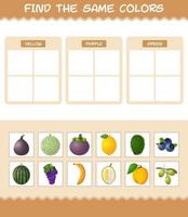 Find the same colors of fruits. Searching and Matching game. Educational game for pre shool years kids and toddlers vector