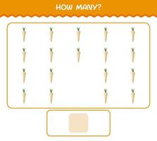 How many cartoon parsnip. Counting game. Educational game for pre shool years kids and toddlers vector