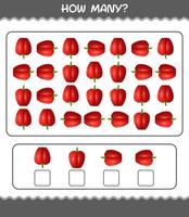 How many cartoon bell pepper. Counting game. Educational game for pre shool years kids and toddlers vector