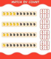 Match by count of cartoon lemon. Match and count game. Educational game for pre shool years kids and toddlers vector