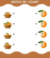 Match by count of cartoon orange. Match and count game. Educational game for pre shool years kids and toddlers vector