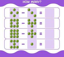 How many cartoon brussels sprout. Counting game. Educational game for pre shool years kids and toddlers vector