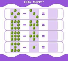 How many cartoon brussels sprout. Counting game. Educational game for pre shool years kids and toddlers vector