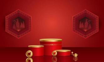 Podium and background for Chinese new year,Chinese Festivals, Mid Autumn Festival , flower and asian elements on background. vector