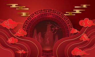 Podium and background for Chinese new year,Chinese Festivals, Mid Autumn Festival , flower and asian elements on background. vector