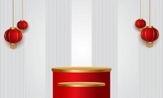 Podium and background for Chinese new year,Chinese Festivals, Mid Autumn Festival , flower and asian elements on background. vector