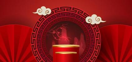 Podium and background for Chinese new year,Chinese Festivals, Mid Autumn Festival , flower and asian elements on background. vector