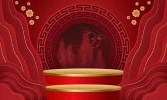 Podium and background for Chinese new year,Chinese Festivals, Mid Autumn Festival , flower and asian elements on background. vector