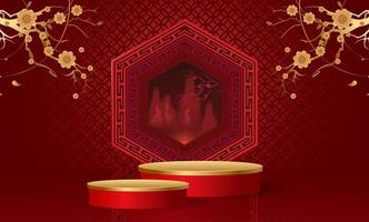 Podium and background for Chinese new year,Chinese Festivals, Mid Autumn Festival , flower and asian elements on background. vector