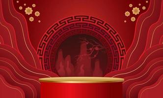 Podium and background for Chinese new year,Chinese Festivals, Mid Autumn Festival , flower and asian elements on background. vector