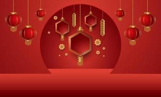 Podium and background for Chinese new year,Chinese Festivals, Mid Autumn Festival , flower and asian elements on background. vector