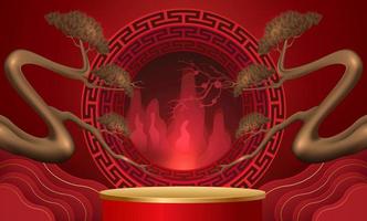 Podium and background for Chinese new year,Chinese Festivals, Mid Autumn Festival , flower and asian elements on background. vector