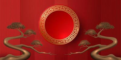 Podium and background for Chinese new year,Chinese Festivals, Mid Autumn Festival , flower and asian elements on background. vector