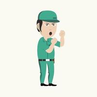 Illustration character Professional plumber Cartoon emotions and a toolbox in the other hand vector