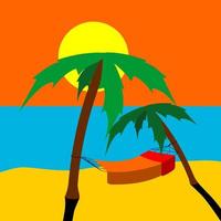 Beach, sea, palm trees, sun and hammock vector