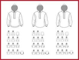 Hooded sweatshirt template different vector models, front and back view