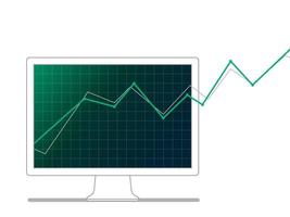 computadora o monitor de televisión con un creciente gráfico de negocios financieros en el icono de la pantalla vector