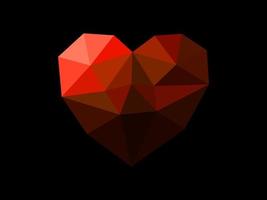 Faceted red heart 3d on black background vector